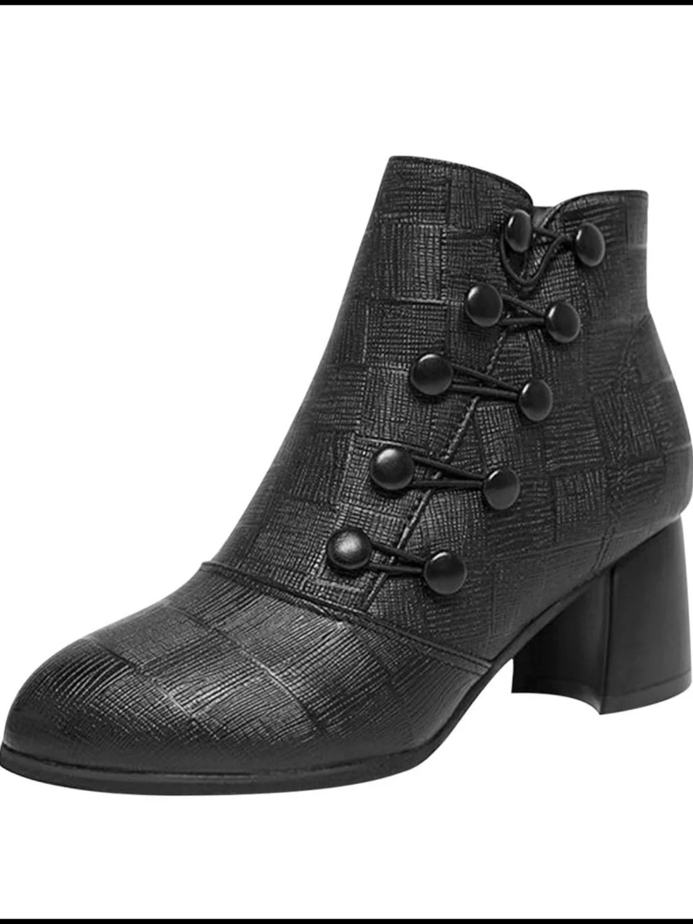 Black Women's Textured Button-Accent Ankle Boot